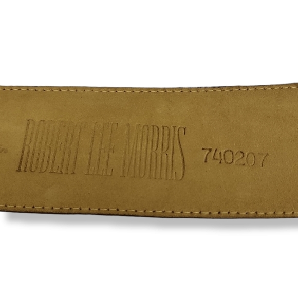 VINTAGE ROBERT LEE MORRIS Leather Belt Gold Swirl Buckle Wearable Art Deco 80s - Picture 12 of 16